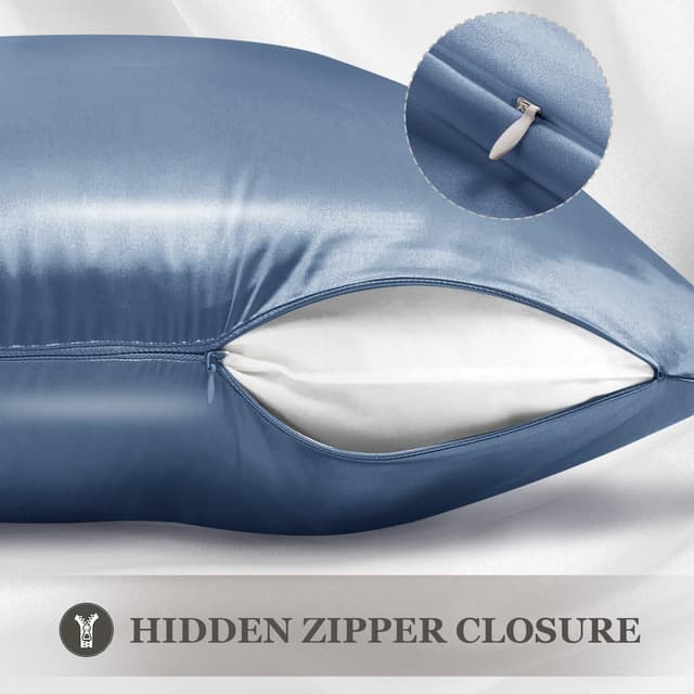 Detalle 2 de Adubor 100% Seidenkissenbezug 40x80 cm (23 Momme, 2 Stück) mit verstecktem YKK-Reißverschluss – Graublau