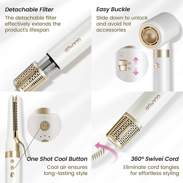 Detalle de GLAMUP 6 in 1 Multi Hair Styler with Coanda Tech AutoWrap & Hair Dryer Brush (Gift Set)