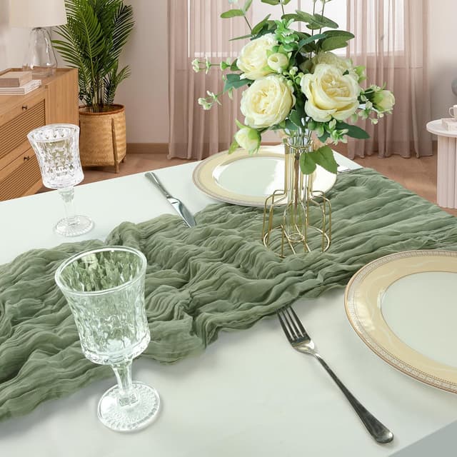 Detalle de CKIKU 6-Pack Sage Green Cheesecloth Table Runner (10FT Each)