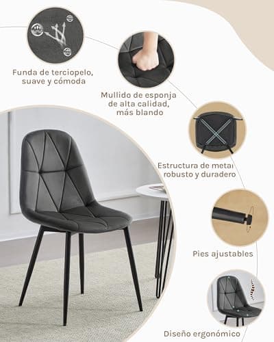 Detalle 1 de Lestarain 6 Sillas de Comedor de Terciopelo 🪑 Gris Oscuro