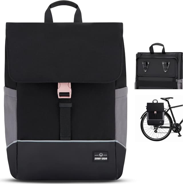 Detalle de Johnny Urban Mika Bike 2-in-1 Fahrradtasche & Rucksack für Gepäckträger (wasserabweisend) in Schwarz/Rosa