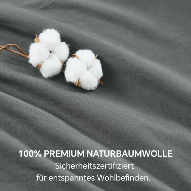 Detalle de BEDELITE Bettwäsche-Set 155x220 cm aus Baumwolle (3-teilig, mit Reißverschluss) in Anthrazit