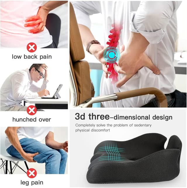 Thumbnail 6 de Benazcap Memory Seat Cushion for Office Chairs – Firm Coccyx Pad for Sciatica & Back Pain Relief, Black