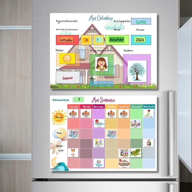 Detalle de iPEAU Pictogrammes école maternelle Montessori : semainier magnétique 3-8 ans (114 aimants) pour routines