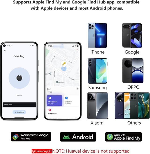 Detalle de ATUVOS 2026 Dual-System Air Tracker Tags (4-Pack) for Apple Find My & Google Find Hub, Bluetooth Lost Alerts