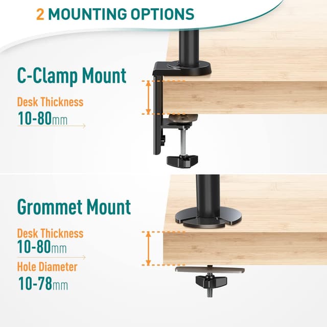 Detalle 2 de ELIVED EV006 support de bureau réglable à gaz (VESA 75/100) pour écrans de 13 à 27 pouces, bras pour 3 moniteurs