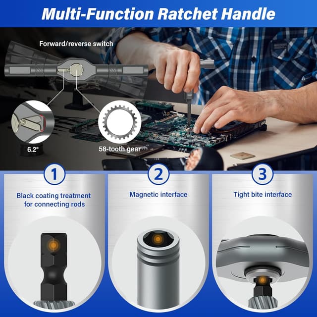 Detalle de Koeutoze 42 in 1 ratchet screwdriver set with magnetic S2 bits and detachable T-handle