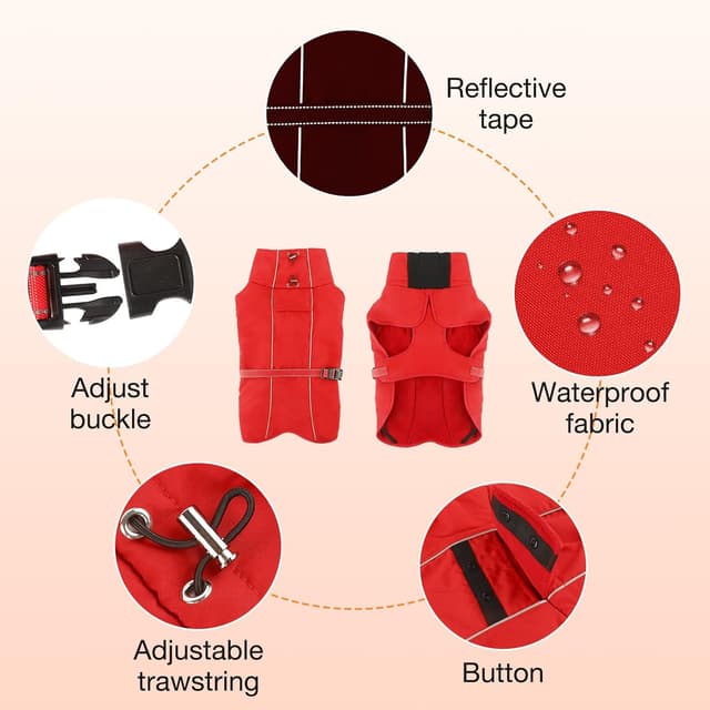 Detalle 2 de Warme Hundemäntel wasserdichte reflektierende Hundejacke mit hohem Kragen und Fleecefutter