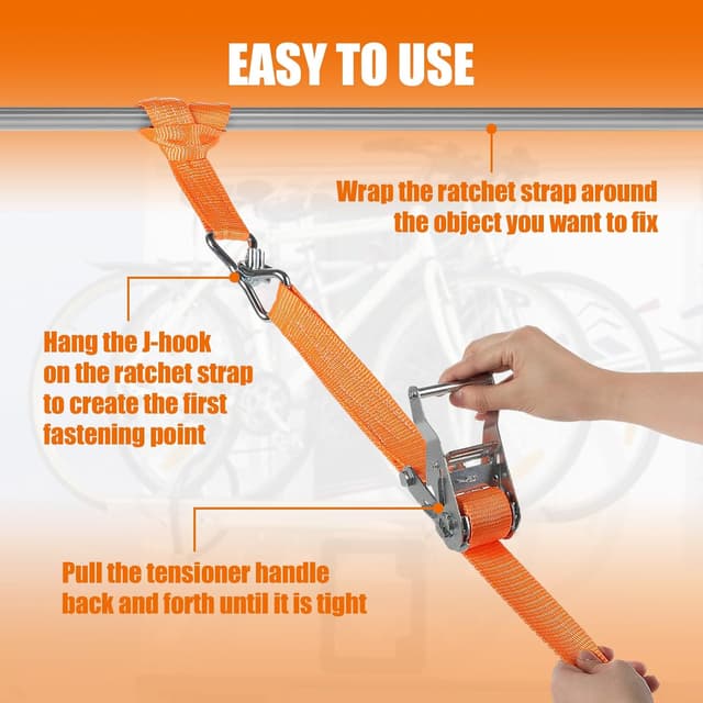 Detalle de IAZZCO 2 x 2000KG Ratchet Straps with Hooks (6m x 40mm) — heavy-duty tie downs for motorcycles, cars, trailers and more