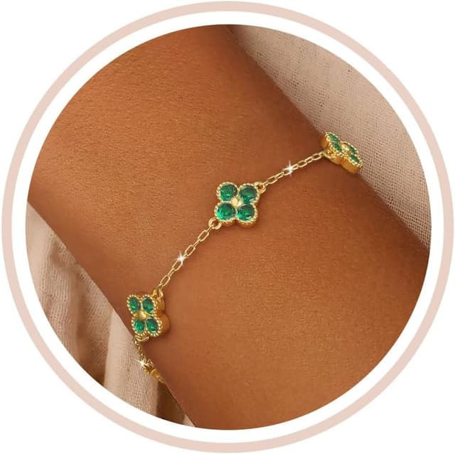 Detalle de ZNBOH Kleeblatt-Armband für Damen, 18K vergoldet, mit Geburtsstein und Zirkonia