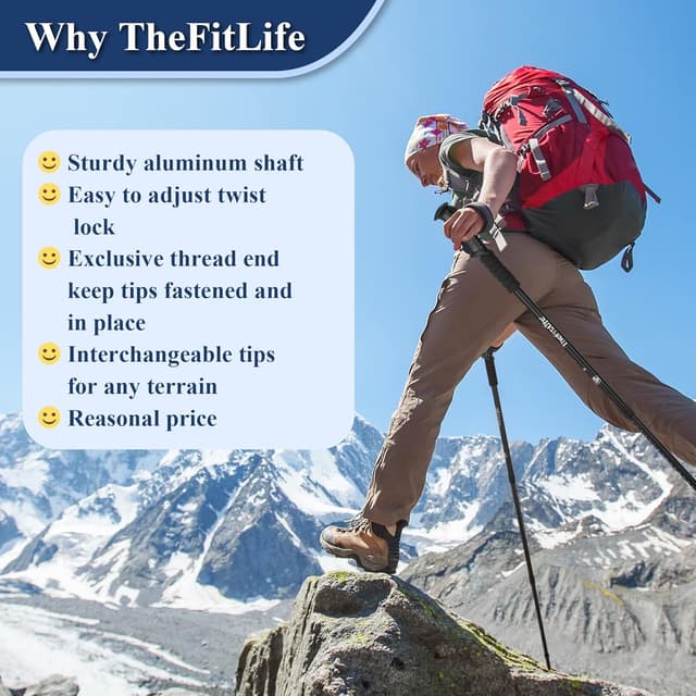 Thumbnail 2 de TheFitLife Hiking Trekking Poles 2 Pack 65–130 cm