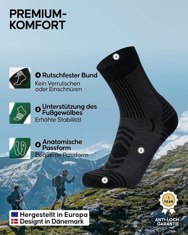 Detalle de DANISH ENDURANCE Merino Wandersocken 3 Paar