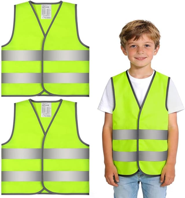 Detalle de Set da 2 giubbotti/gilet di sicurezza AYBUY per bambini con strisce catarifrangenti ad alta visibilità