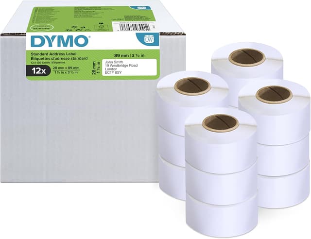 Detalle de DYMO Authentic LW étiquettes d’adresse autocollantes 28 x 89 mm (12 rouleaux, 1.560 étiquettes) pour LabelWriter