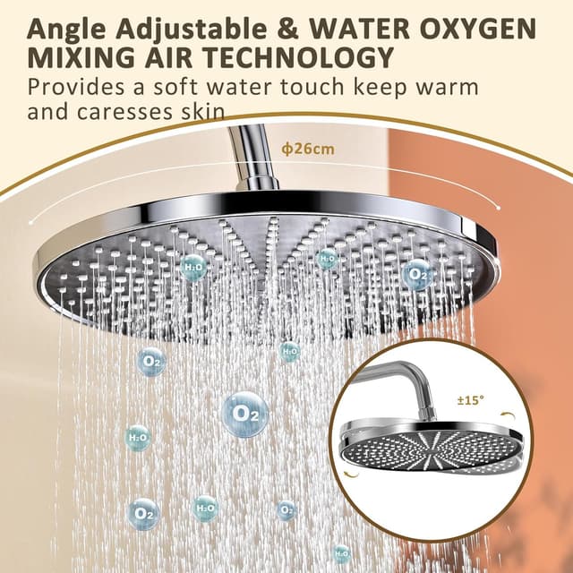 Detalle de KeeGone Duschsystem mit höhenverstellbarer Armatur, 26 cm Regendusche & 3-funktion Handbrause (ohne Thermostat)