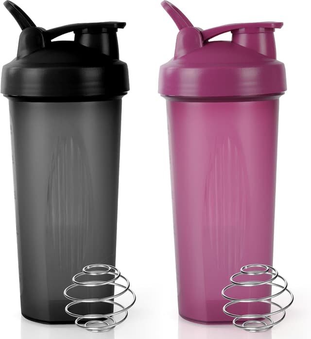 Thumbnail 5 de ACWOO 500ml Protein Shaker Bottle (2 pack) with Stainless Steel Mixing Ball – Leak Proof Flip Lid, BPA Free, Black + Purple