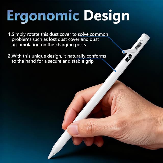 Detalle de MEKO Pencil for iPad (2018-2025) with Digital Power Display and USB‑C fast charging