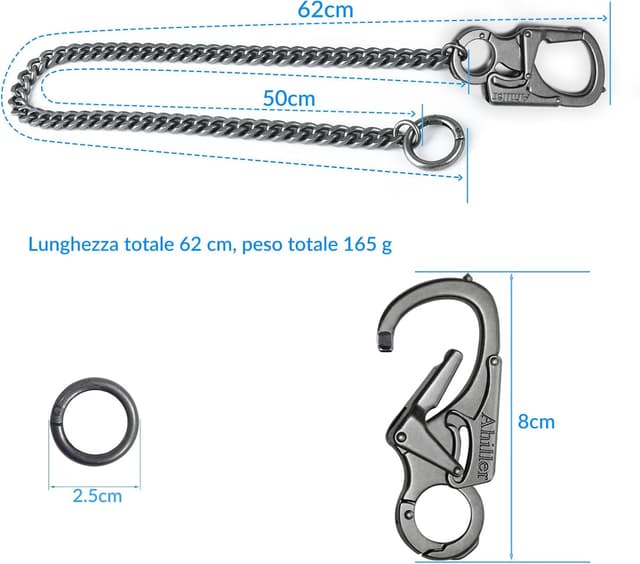 Detalle de Ahiller Geldbörsenkette mit Verschluss – Biker-Jeanskette & Schlüsselkette mit Doppelschloss-Design