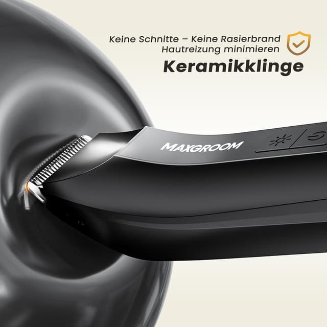 Detalle de MAXGROOM 3-in-1 Intimrasierer für Männer: Elektrischer Rasierer, Trimmer & Nasenhaartrimmer (IPX7)