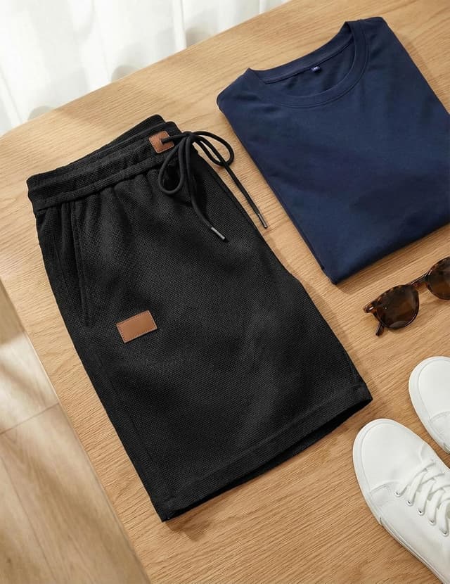 Detalle de JMIERR Men’s Casual Waffle Shorts (5"/7") with Elastic Waist, Drawstring & Pockets