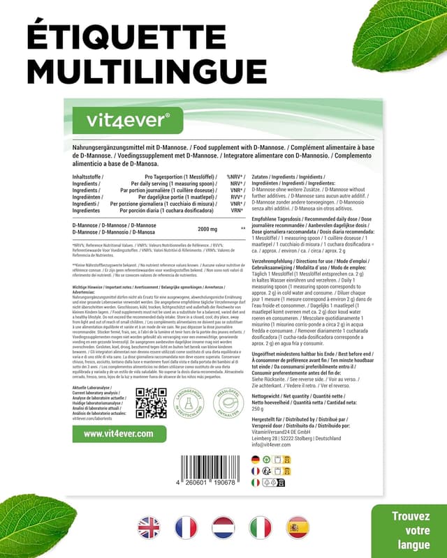 Detalle 2 de Poudre de D-mannose Pur & Naturel 250 g — sans additifs, vegan