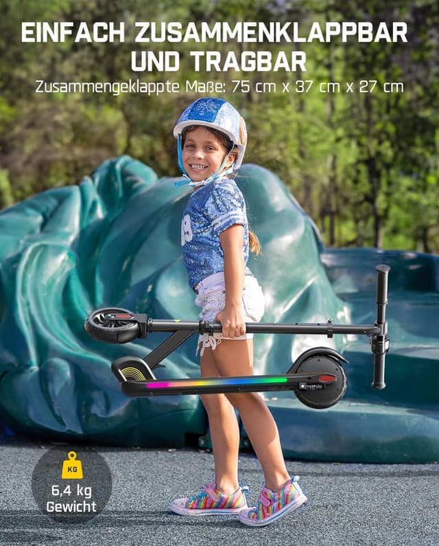 Detalle 2 de FanttikRide C9 Pro Elektroroller für Kinder (8–12 Jahre) – 8/12/16 km/h, faltbar & mit Regenbogen-LEDs