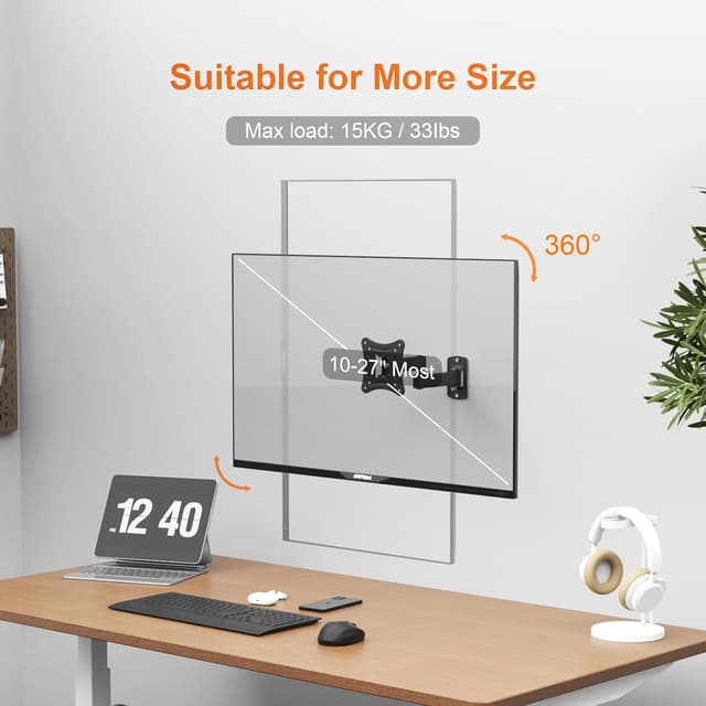 Detalle 2 de GRIFEMA GB1009-1 TV Wall Bracket for 10–27 inch TVs (VESA 75x75 to 100x100), up to 15kg, tilt & swivel, black