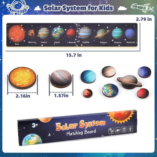 Detalle 2 de WhizWinks Solar System Wooden Puzzle for 3–7 Year Olds (Montessori-inspired space matching game)