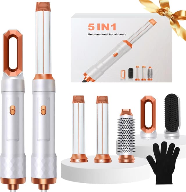 Detalle de 5 in 1 Hair Styler Airbrush multi styler with air curler, dryer brush, and heat gloves