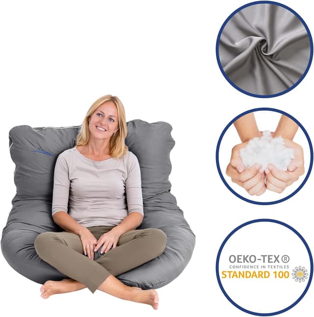 Thumbnail 3 de MAKOSAS KomfortKissen ORIGINAL Premium Kühlendes Seitenschläferkissen (Grau, Bambus) – 100 x 150 cm