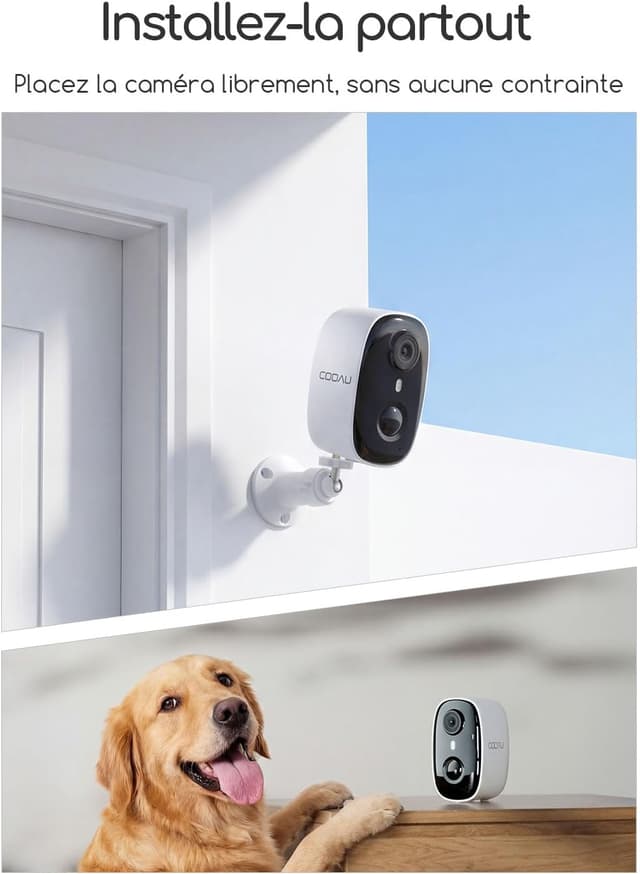 Detalle de COOAU kit de surveillance WiFi extérieur 2 caméras 4MP avec station de base et stockage local 64 Go, sans abonnement