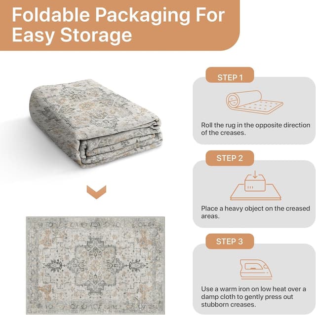 Detalle de GENIMO Large Washable Rugs (240x300cm) – Extra Large Low Pile Non-Shedding Area Rug, Vintage Boho/Oriental Design