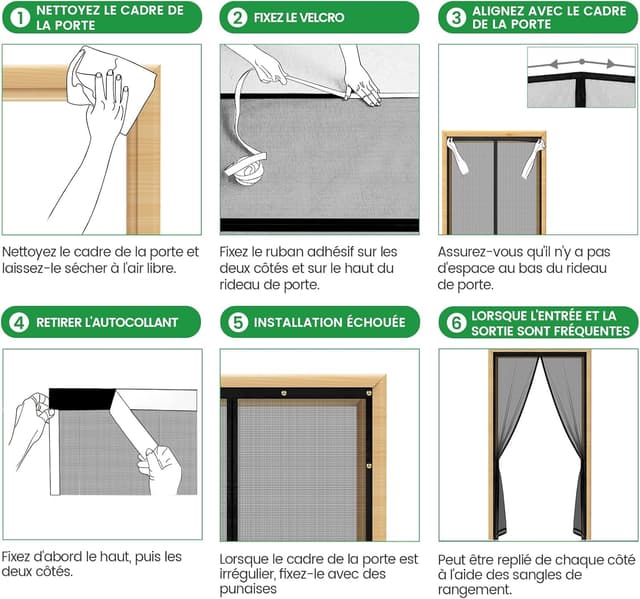 Thumbnail 6 de Hautement Ignifuge moustiquaire porte à fermeture automatique par aimants – 95 x 200 cm, maille fine noire