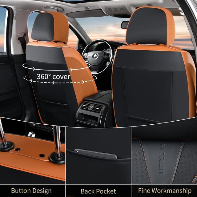 Detalle de FLORICH Leather Seat Covers for Cars (Front) – Waterproof Faux Leather, Universal Fit, Brown & Black