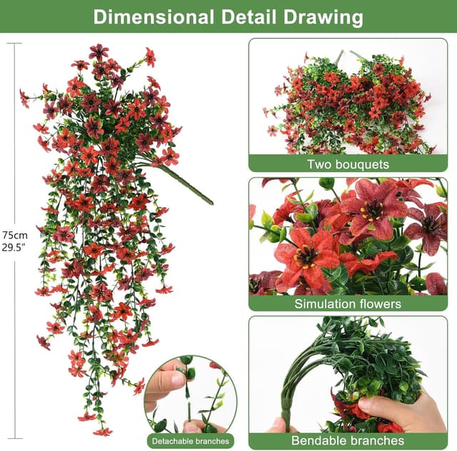 Detalle de INQCMY Faux Silk Daisy Hanging Flowers (2-Pack) with Eucalyptus Leaves for Outdoor & Indoor Porch Decor