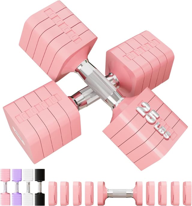 Detalle de 15–50 lb Adjustable Dumbbell Set (Pair) — Square, Twist-to-Adjust Free Weights for Home Gym