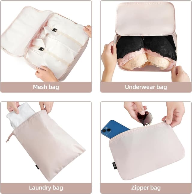 Detalle de BAGAIL 10 Set Packing Cubes in Cream (Various Sizes)