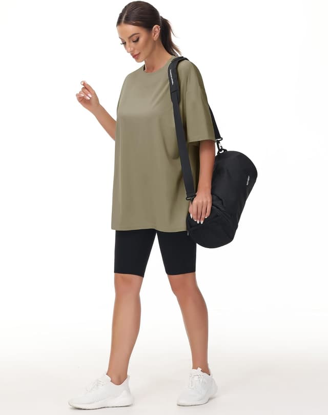 Detalle 2 de THE GYM PEOPLE Damen Oversize T-Shirt mit Rundhalsausschnitt und kurzen Ärmeln