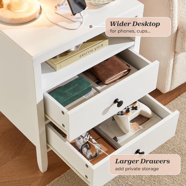 Thumbnail 6 de Huuger White Nightstand Set of 2 — 2-Drawer Nightstand
