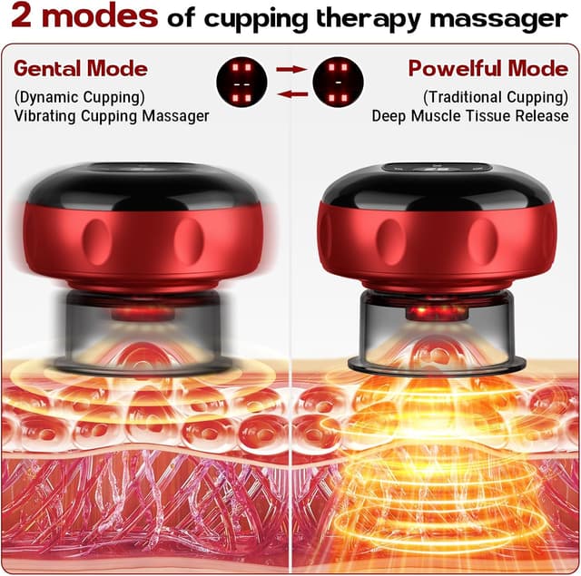 Detalle de 2 Pack Smart Cupping Therapy Massager (7-in-1) with Red Light & Heat, 12 Suction Levels and 12 Heat Levels