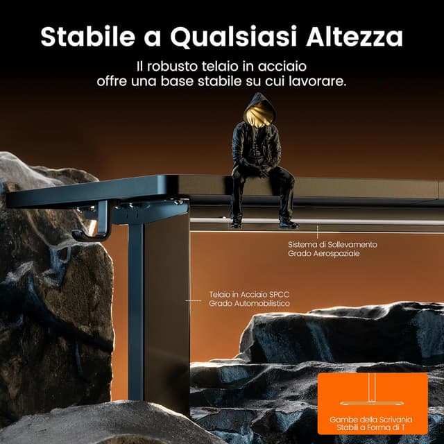 Detalle de ErGear scrivania regolabile in altezza 120 x 60 cm con pannello smart e 4 memorie, tavola splice (nero)