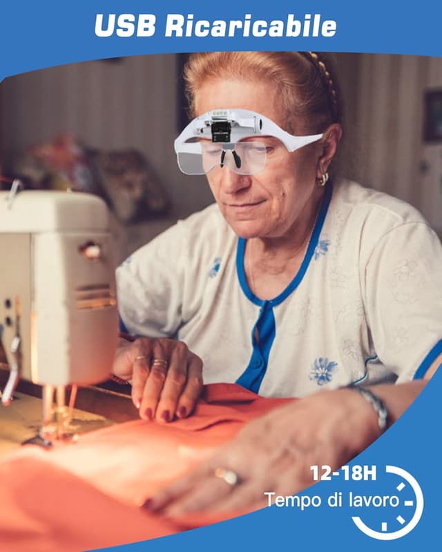 Detalle de Anpro Occhiali con ingrandimento USB ricaricabile e 4 LED regolabili, lente con 5 lenti staccabili (1X–3.5X)