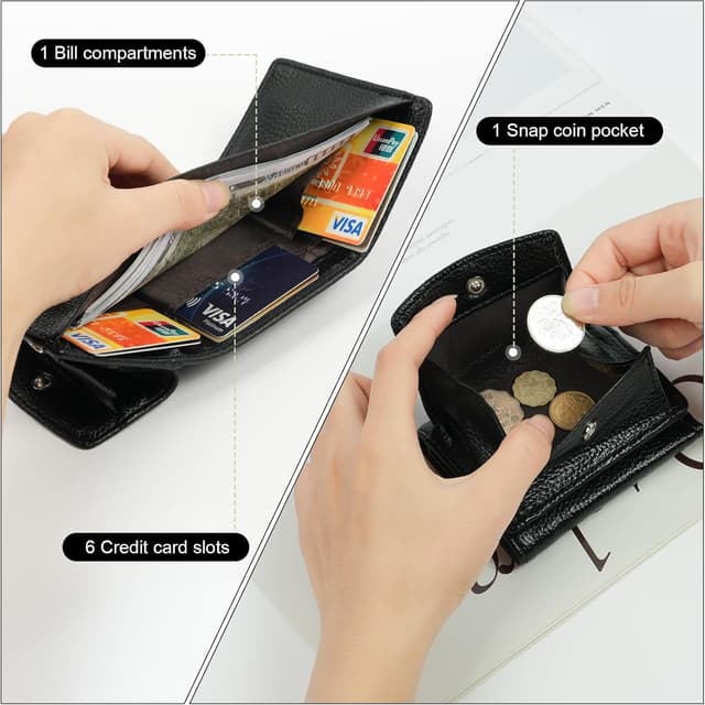 Detalle 2 de Aucuu Portafoglio Donna Piccolo in Pelle con Portamonete e 6 Scomparti Carte