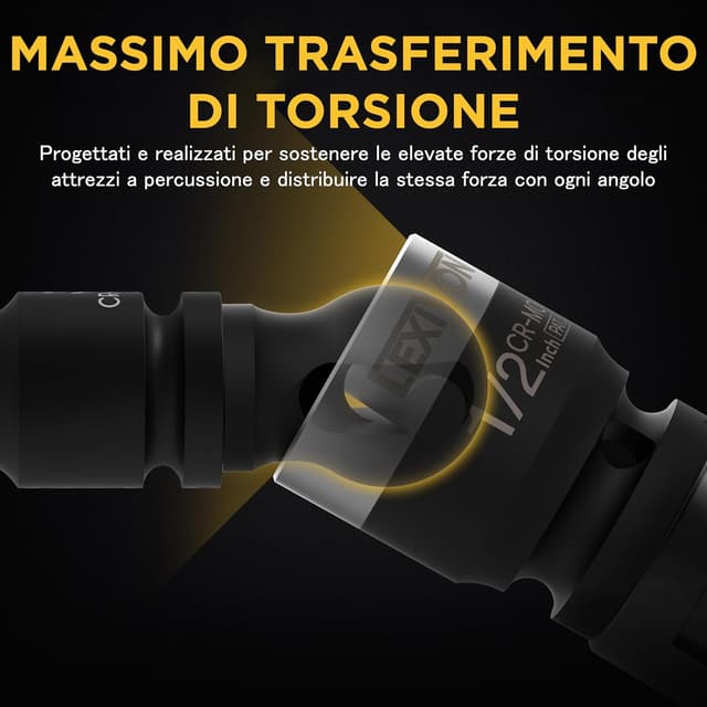 Detalle 2 de LEXIVON LX-113-S adattatori per bussola con snodo sferico (1/4"-3/8"-1/2"), set da 3 per avvitatore a batteria e chiave dinamometrica