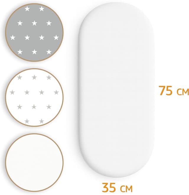 Detalle 2 de Spannbettlaken Kinderwagen/Baby 35x75 cm – 3-teiliges Set (2x Bettlaken + 1x wasserdichter Matratzenschoner)