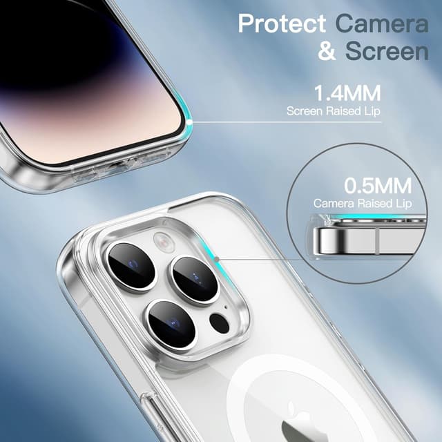 Detalle 2 de JETech Cover magnetica trasparente per iPhone 14 Pro 6,1" compatibile con MagSafe (antiurto, anti-graffio)