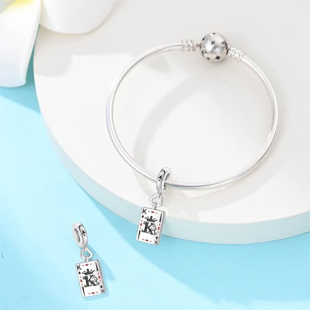 Detalle 2 de QIKAOLA S925 Sterling Silber Charm Perlen im Tarotkarten-Design für Pandora-Armbänder und Ketten