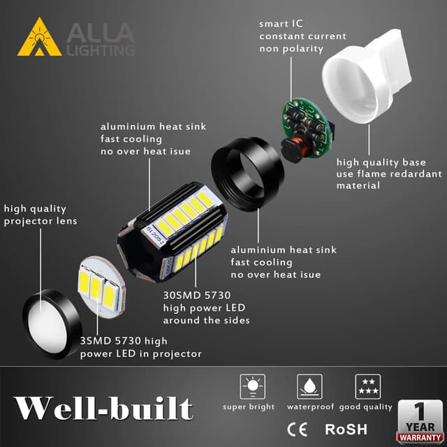 Detalle 2 de Alla Lighting 2800lm T20 / 7440 / 7443 LED Bulbs (Set of 2) for Reverse, Signal, Brake, and DRL — 6000K White