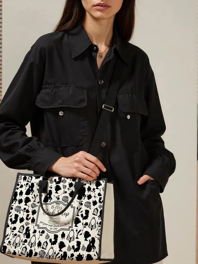 Detalle 2 de JTOUK Beauty Movie Inspired Princess canvas tote bag with magnetic closure and adjustable strap