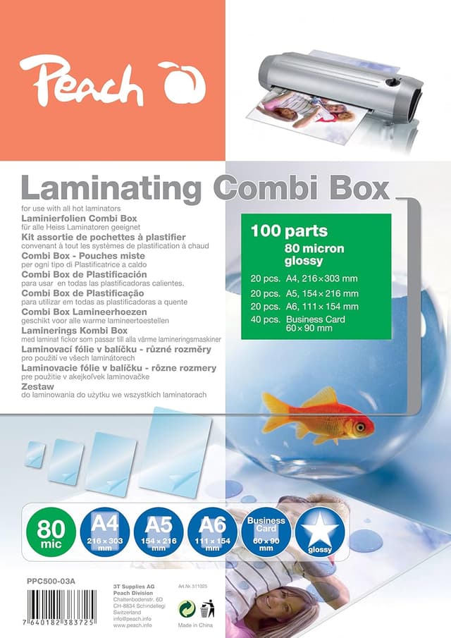 Detalle de Peach PPC500-03A Laminierfolien 100 Stück, 80 µm 🖨